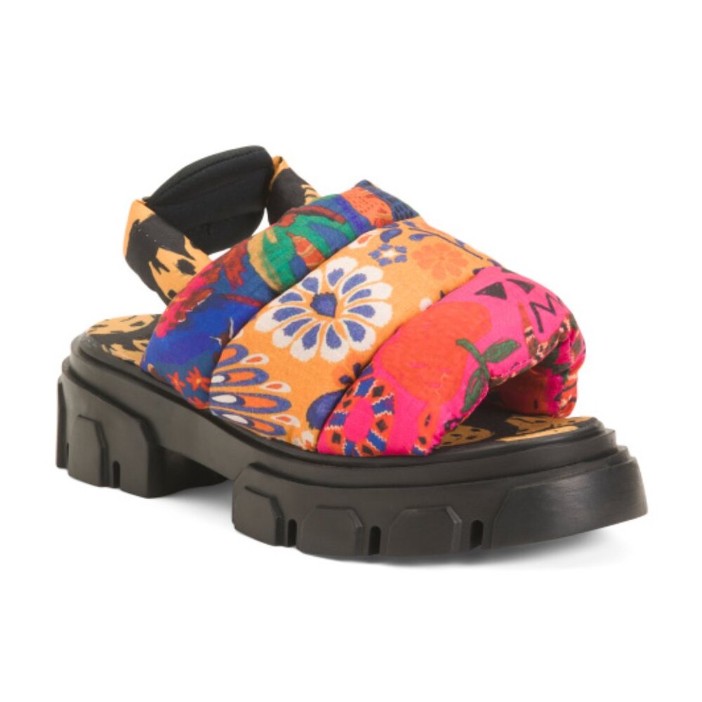 FARM Rio Brazil Scarf Mixed Prints Chunky Lug Shoes Puffy Sandals NWT BOX 9 40 - Picture 4 of 7